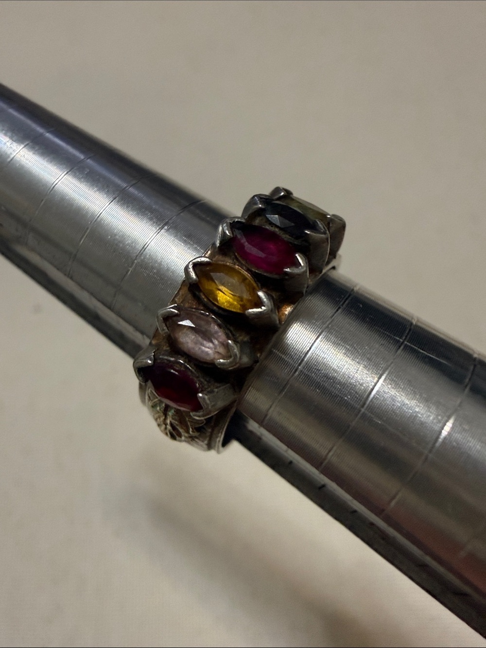 Sterling Silver 925 Multicolor Marquise Stone Band Ring size 6 - Picture 6 of 15